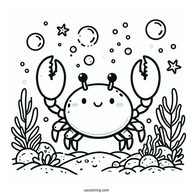 Cute Cartoon Crab Coloring Page Under The Sea For Kids