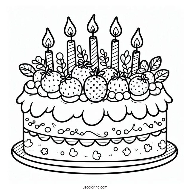 Cartoon Birthday Cake Coloring In For Kids