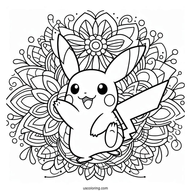 Waving Pikachu Flower Mandala Coloring Sheet