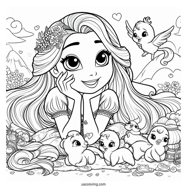 Palace Pets Coloring Page Of Rapunzel With Petite Palace Pets