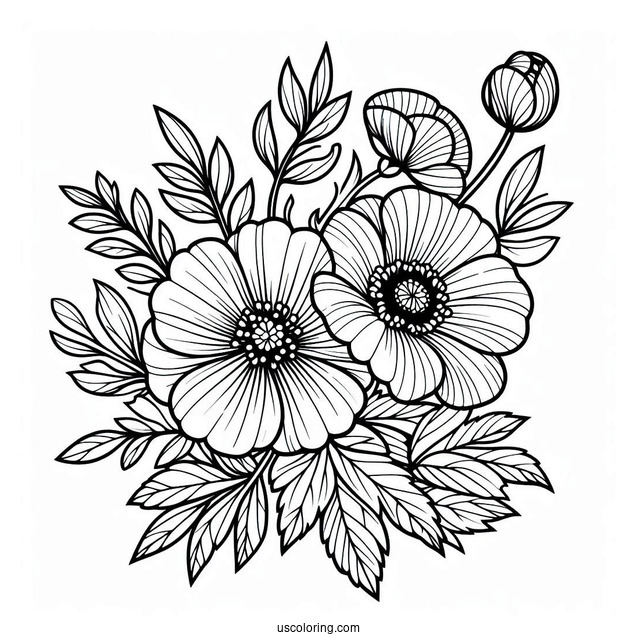 Flower Coloring Pages Of Hibiscus With Anemones