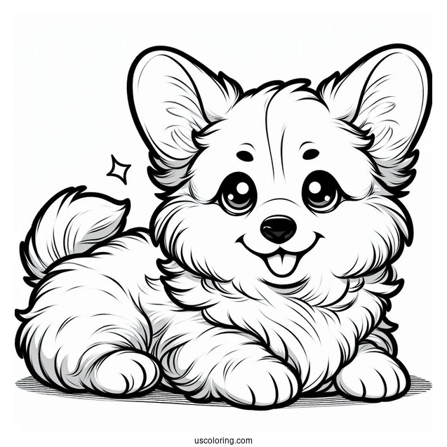 Fluffy Corgi Coloring Page Puppy