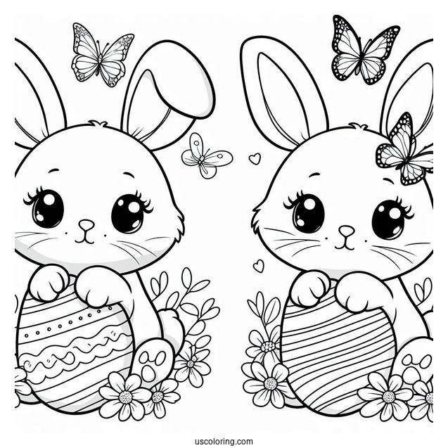 Easy Easter Bunny Coloring Page With Egg And Butterfly