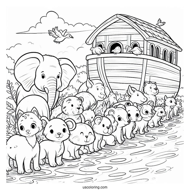 Animals Lining Up To Go To Noah's Ark Coloring Page