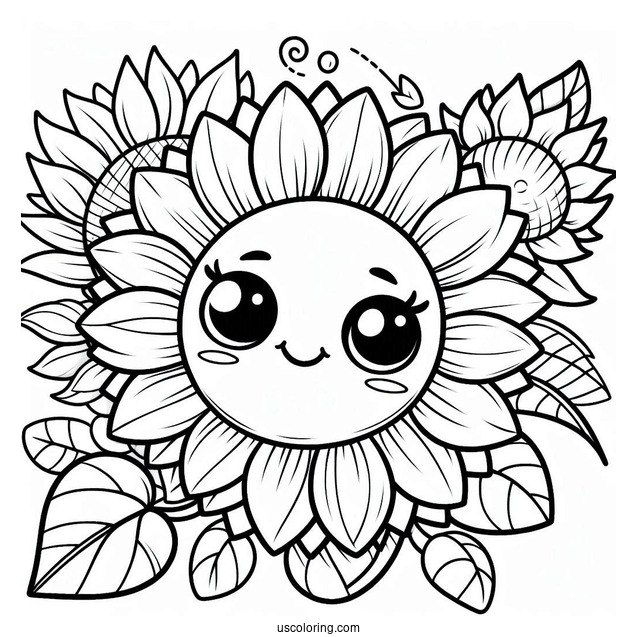 Cute Smiling Sunflower Coloring For Kids