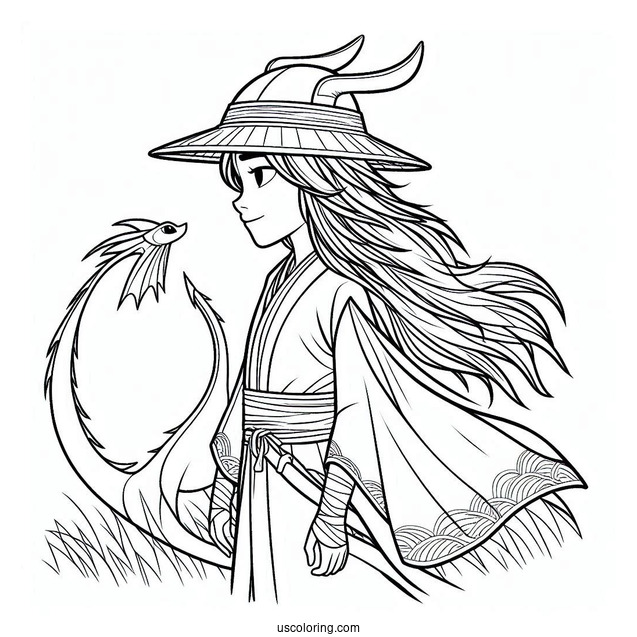 Easy Raya And The Last Dragon Coloring Page Outline With Her Hat And Cape For Kids