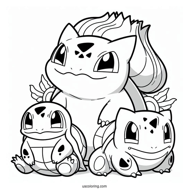 Bulbasaur Coloring Page Showing Togepi To Pikachu And Squirtle