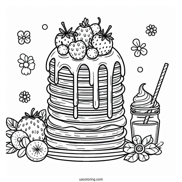 Fruity Pancake Coloring Page Tower Dripping With Syrup