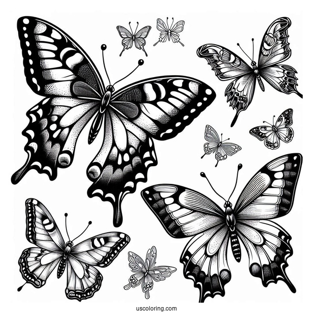 Swallowtail Butterfly With Other Butterflies To Color