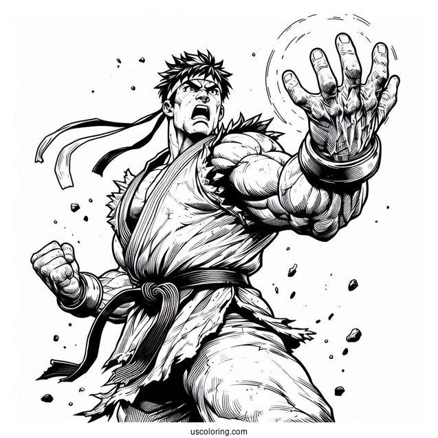 Street Fighter Coloring Page Of Powerful Ryu In Battle