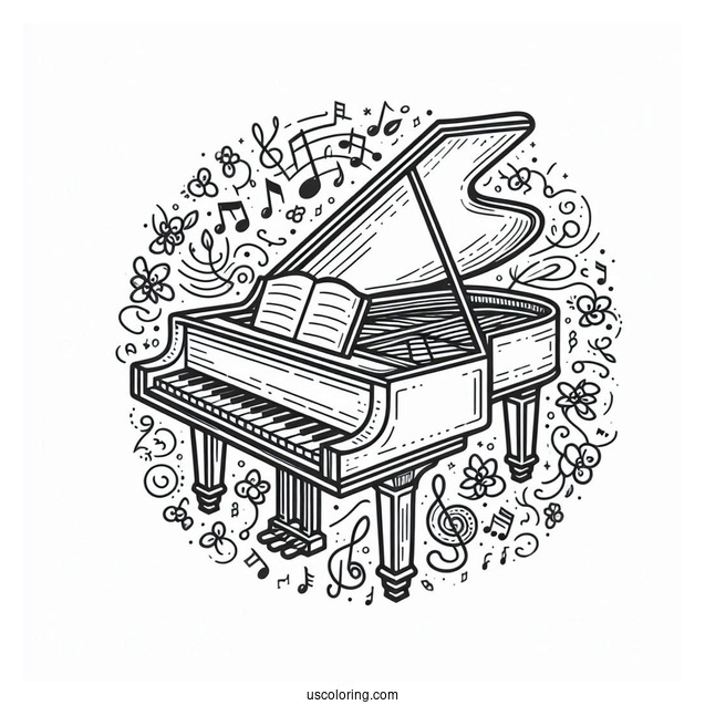 Music Coloring Page Of Easy Grand Piano Outline
