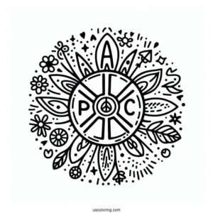 Peace Coloring Page Of Simple Flower Power Words