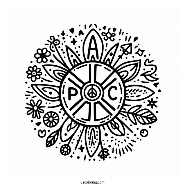Peace Coloring Page Of Simple Flower Power Words