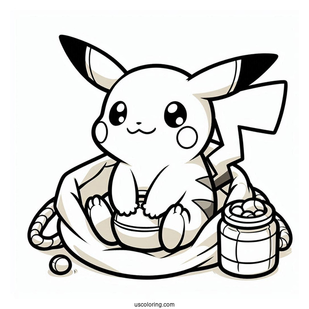 Chibi Pikachu In A Bag Coloring In