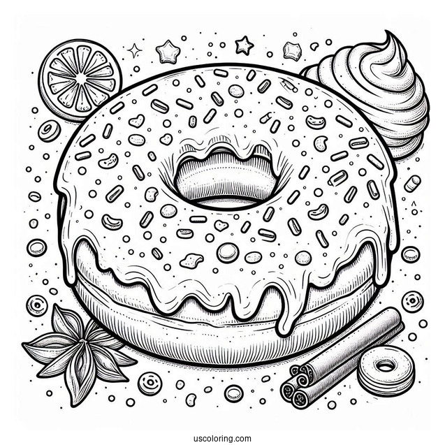 Easy Donut Coloring Page With Frosting And Sprinkles