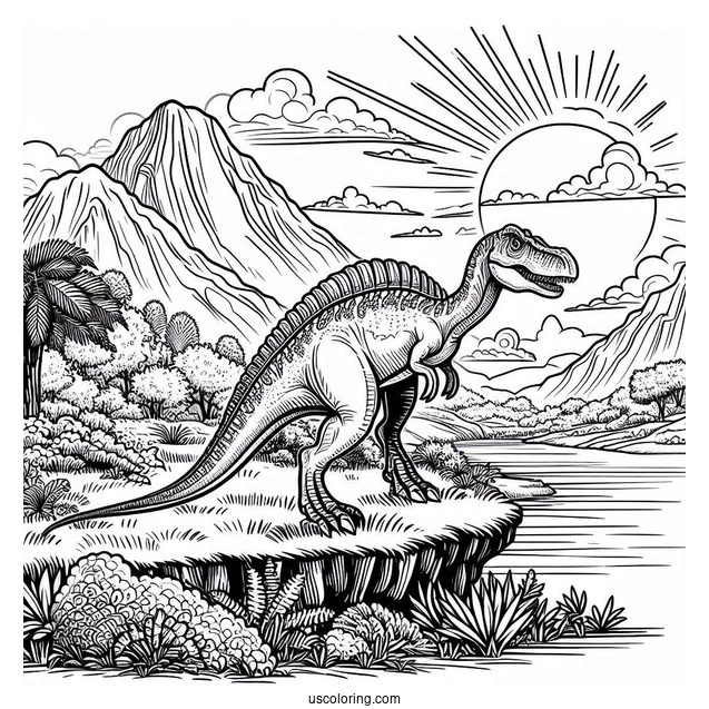 Spinosaurus Coloring Page Standing On The Edge Of A Cliff