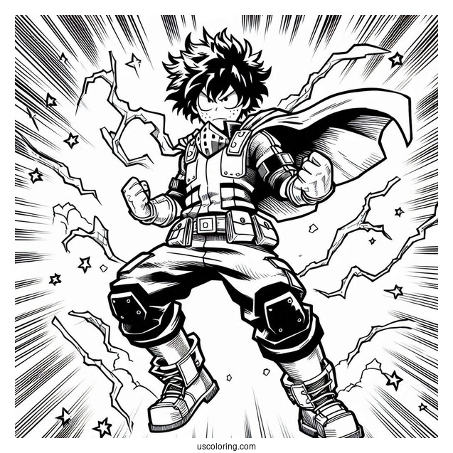 Deku Coloring Page In Battle