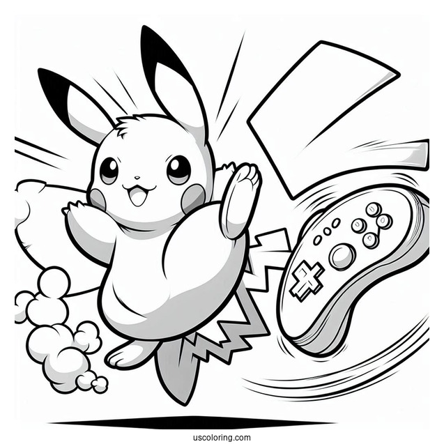 Raichu Coloring Page Kicking Air With Game Boy In Background