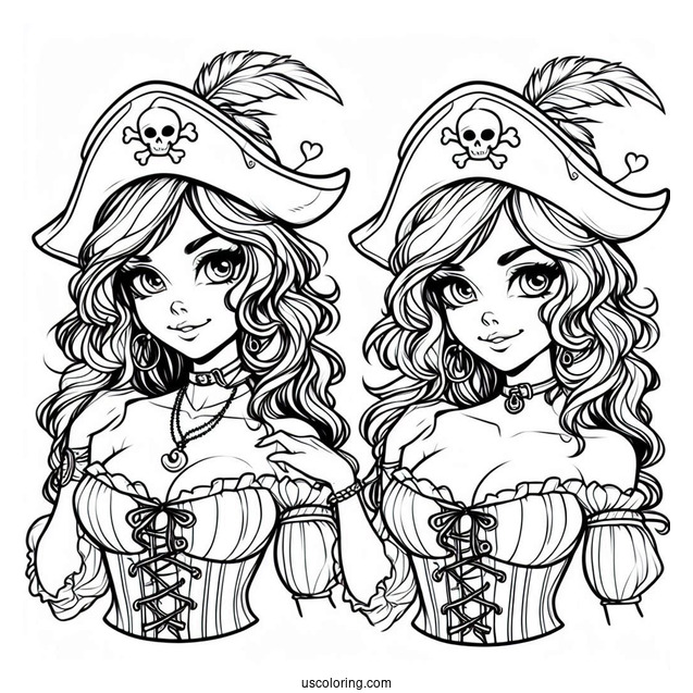 Pretty Female Pirate Coloring Page