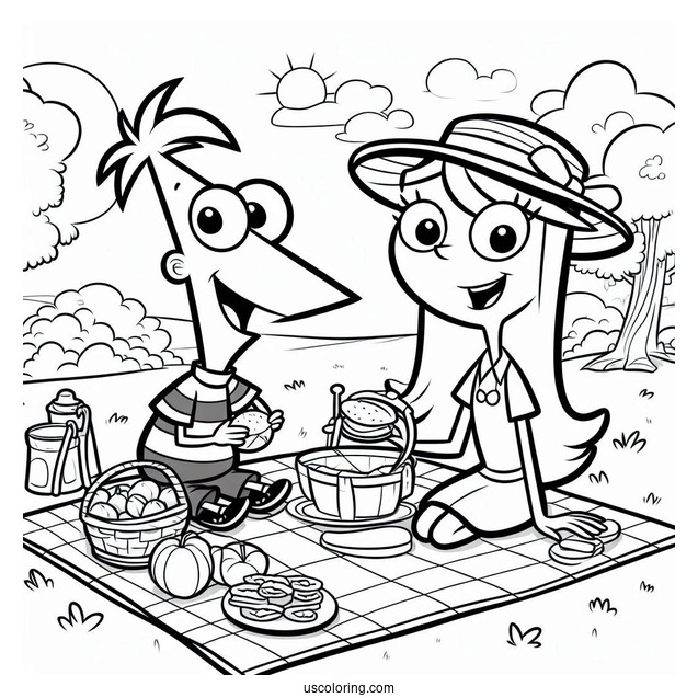 Phineas And Ferb Coloring Page And Candace On A Picnic For Kids