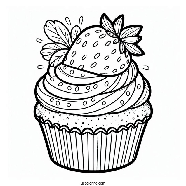 Simple Cupcake With Icing And Strawberry To Color