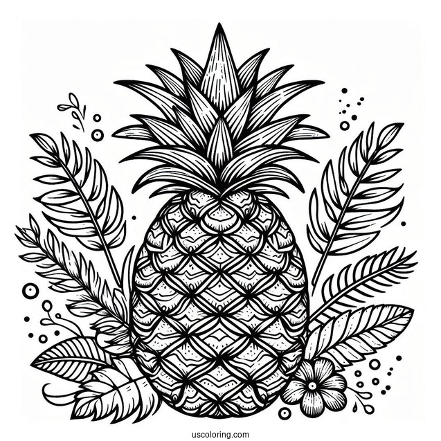 Hawaiian Themed Pineapple Coloring Page