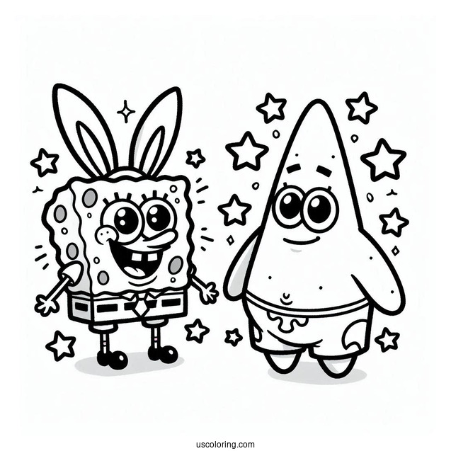 Easter SpongeBob Coloring Page And Patrick Star With Bunny Ears