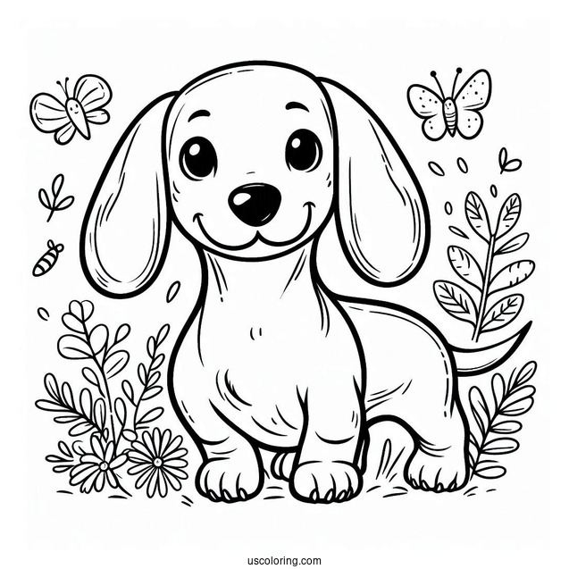 Cartoon Dachshund Coloring Page For Kids