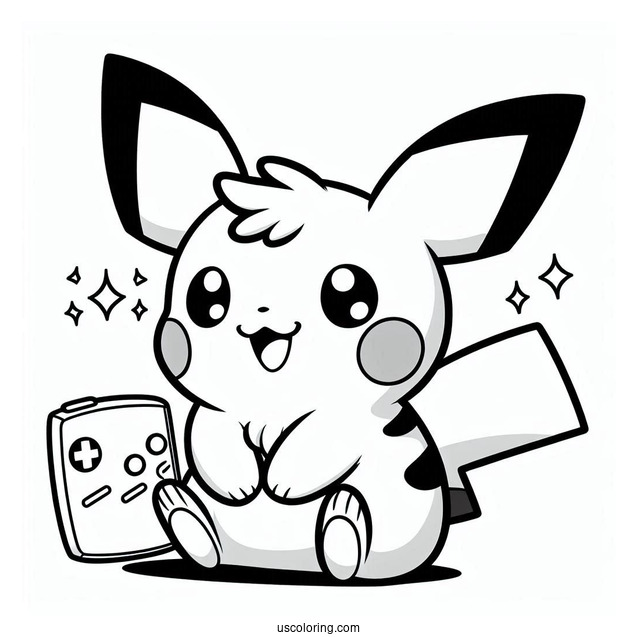 Smiling Pichu Coloring Page With Game Boy In The Background