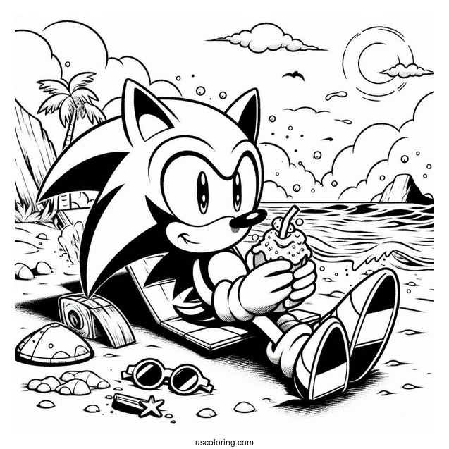 Chilling Sonic Exe Coloring Page On The Beach