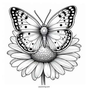 Side Profile Of Butterfly On A Daisy Coloring Sheet