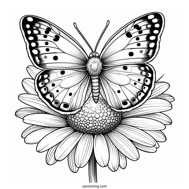 Side Profile Of Butterfly On A Daisy Coloring Sheet