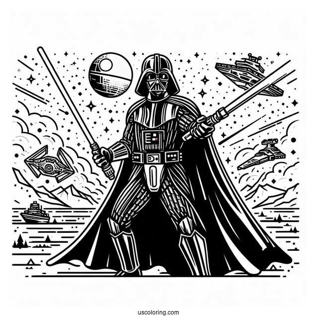 Darth Vader In A Battle Coloring Page