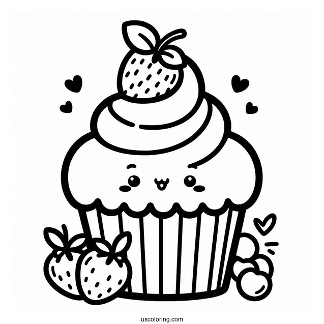 Adorable Kawaii Cupcake To Color