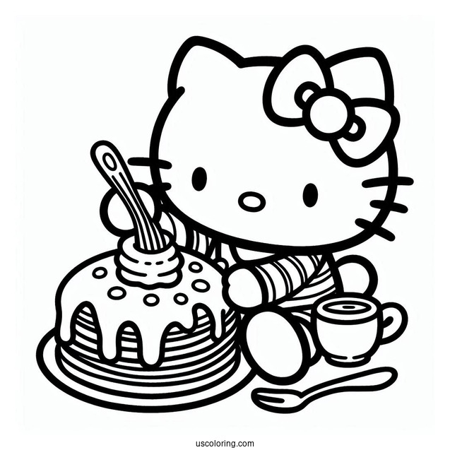 Hello Kitty Making Pancake Coloring Page For Kids
