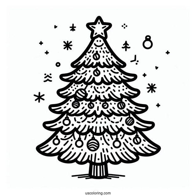 Easy To Color Christmas Tree For Kids