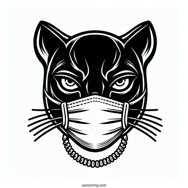 Black Panther Wearing Mask Coloring Page