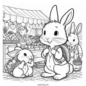 Peter Rabbit Coloring Page With Friends In The Market