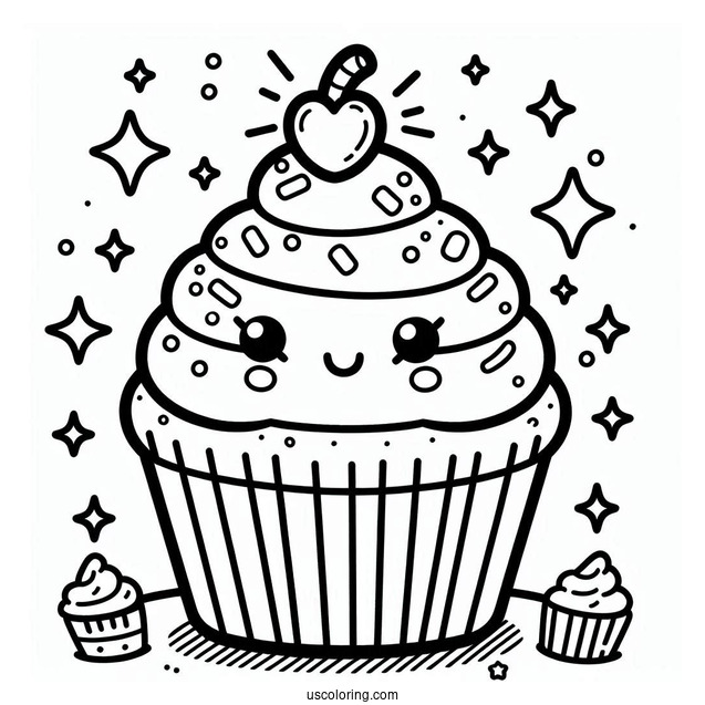 Adorable Kawaii Cupcake To Color