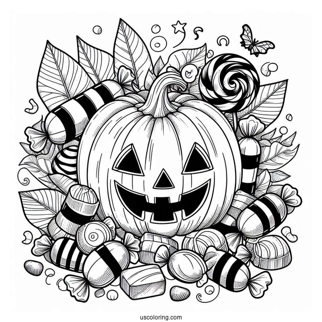 Halloween Candy In a Pumpkin To Color