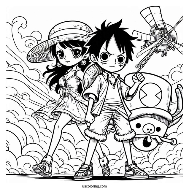 Luffy Coloring Page With Nami And Tony Tony Chopper