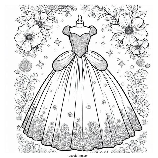 Beautiful Cinderella Dress With Flower Background