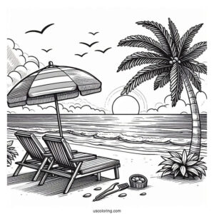 Beach Chairs Under A Palm Tree Facing The Sea