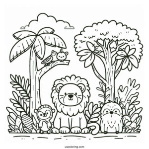 Cute Coloring Page Jungle Animals For Kids