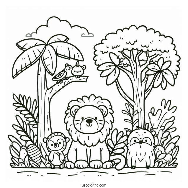 Cute Coloring Page Jungle Animals For Kids