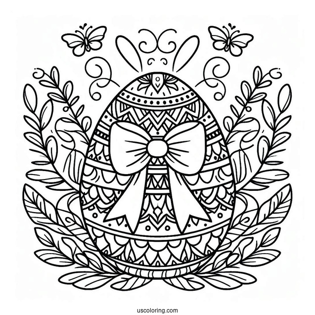 Easter Coloring Page Of Easter Egg Mandala With Bow And Bana Ears