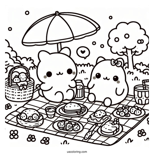 Sumikko Gurashi Coloring Page Of Backyard Picnic With Minnikos