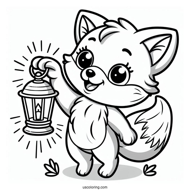 Cartoon Fox Coloring Page Holding A Lamp By The Mouth For Kids