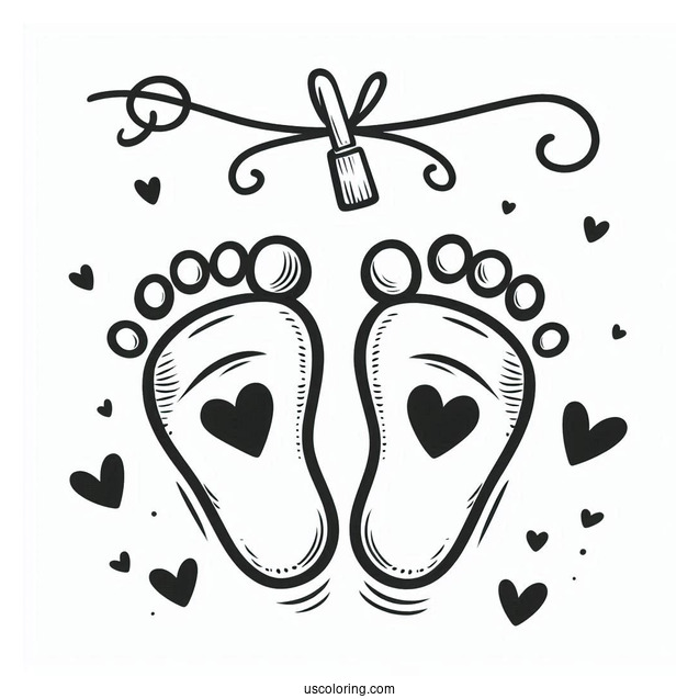 Baby Coloring Page Footprints With Hearts