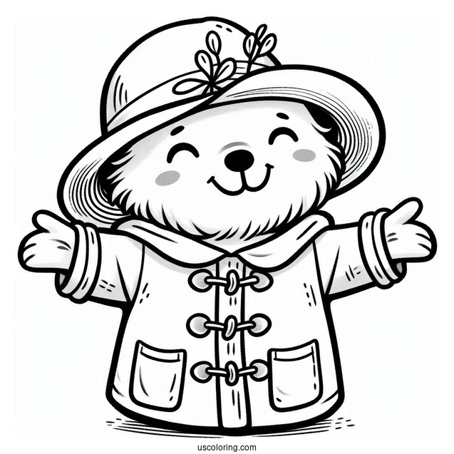 Happy Paddington Coloring Page With His Arms Open For Preschoolers